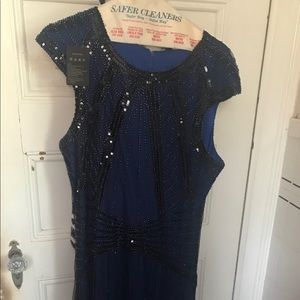 Floor length blue sparkle dress